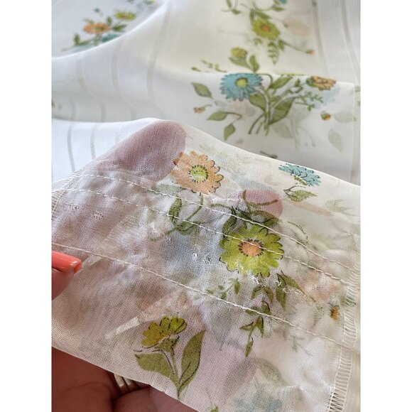 Vintage 70s floral curtains, green orange blue bouquet, for 1 pair or 1 panel - Picture 2 of 8